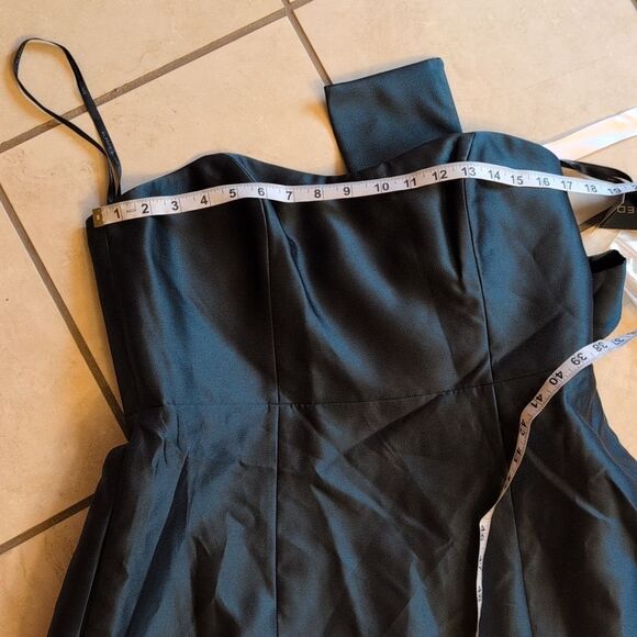 NWT Alfred Sung Strapless A-line Satin Gown Modern Bow Detail Evergreen 14 - Picture 7 of 13